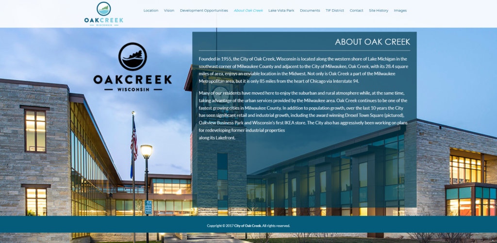 Oak Creek WI Development PRoject Website | EVH Marketing